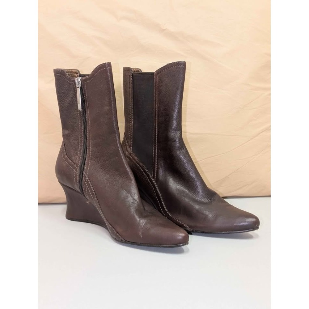 Donald J Pliner Sportique Melina Brown Leather Wedge Ankle Boots Womens 8 NWOT